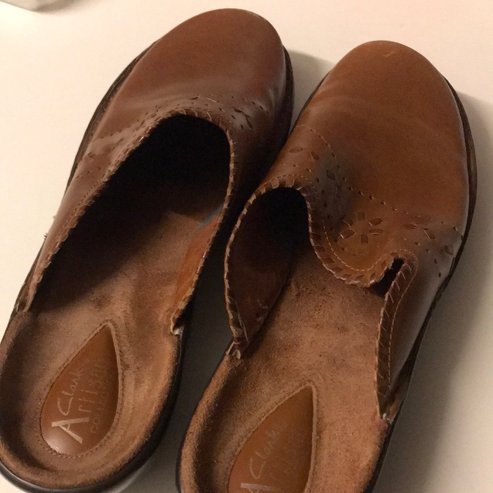 Very comfortable brown slide in  leather  Clark shoe
